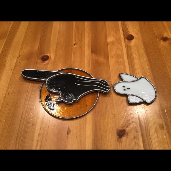 VINTAGE HALLOWEEN STAINED GLASS SUNCATCHERS SIGNED - Picture 6 of 8